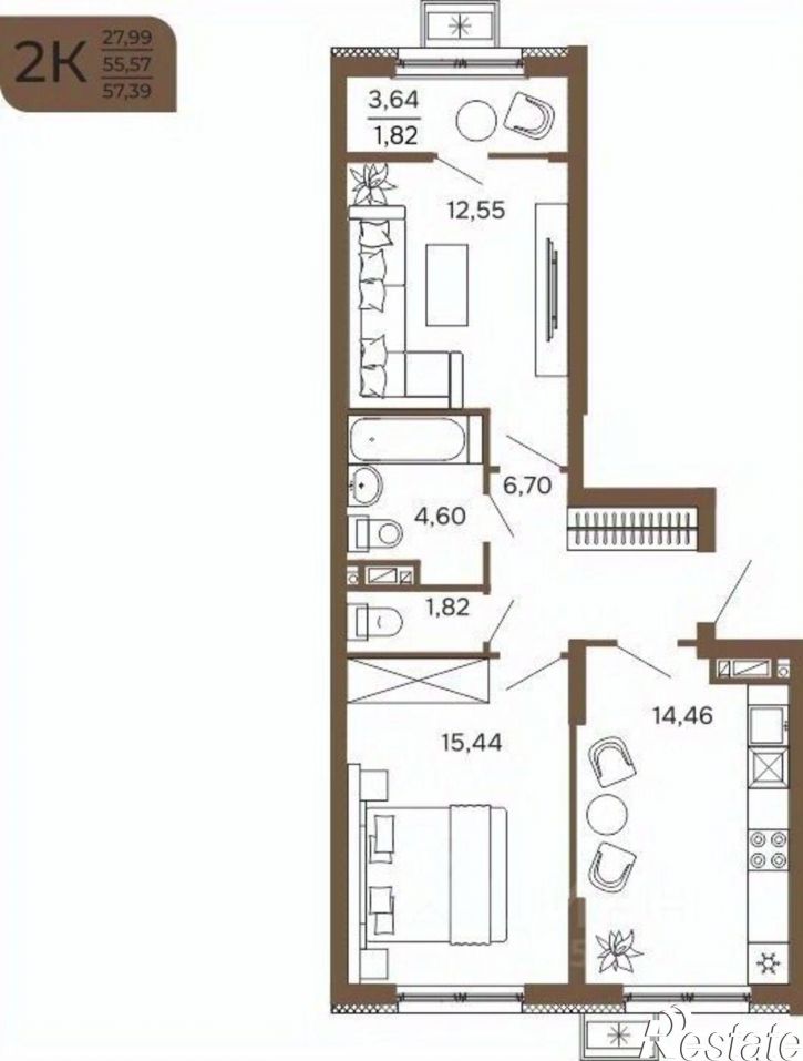2-комн квартира в новом доме ул Бутузова, 1,  д. 1