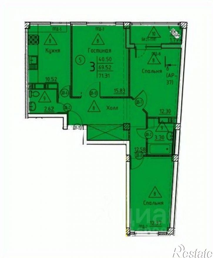 3-комн квартира в новом доме улица Генерала Глазунова, 11