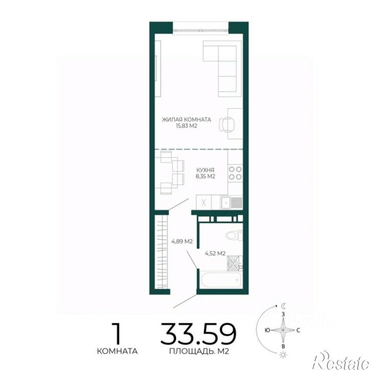 1-комн квартира в новом доме ул Чаадаева, 60Б/2,  д. 60Б/2
