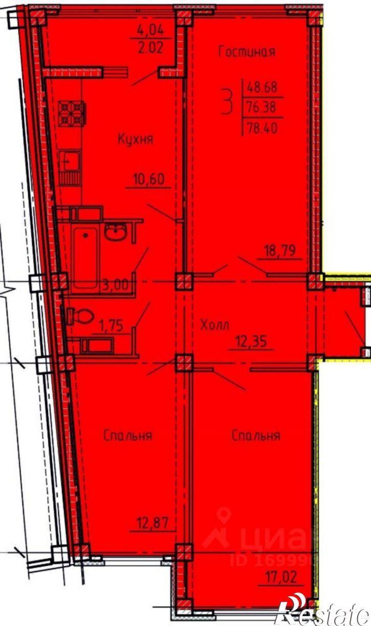 3-комн квартира в новом доме улица Генерала Глазунова, 6