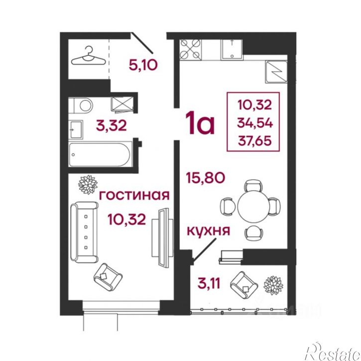 1-комн квартира в новом доме ул Баталина, 32 5,  д. 32 5,  к. 5