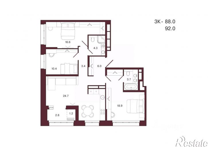 3-комн квартира в новом доме ул Суворова, 139,  д. 139