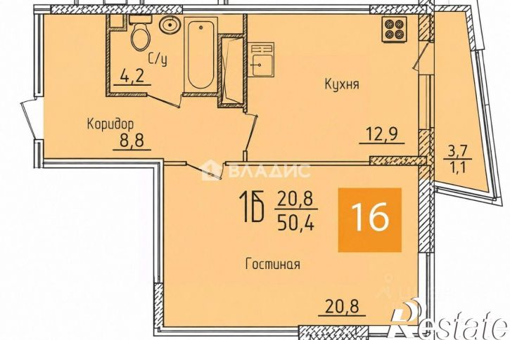 1-комн квартира улица Богданова, 14,  д. 14