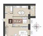 2-комн, 71 кв м, этаж 15/17 улица Щербакова, 71
